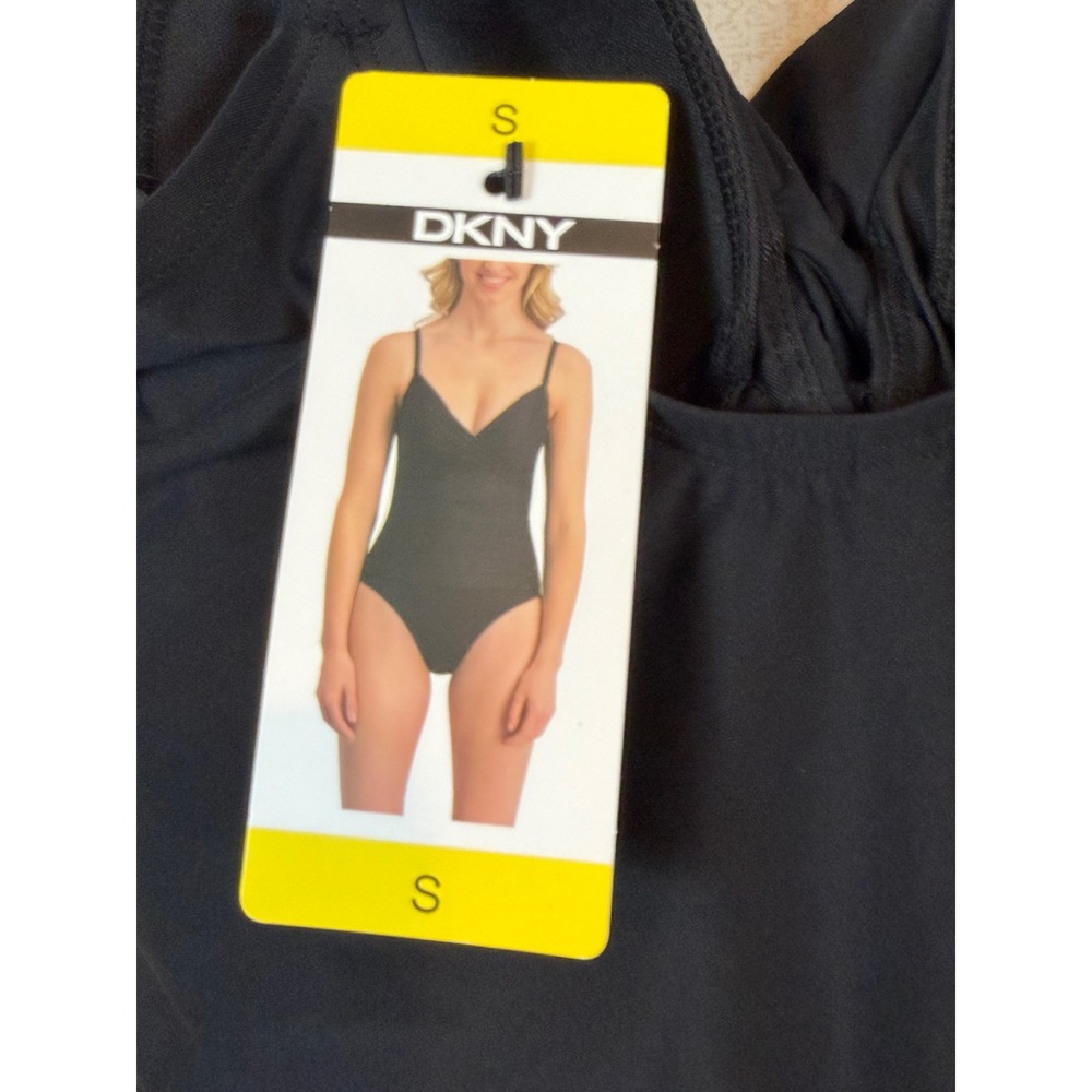 DKNY Womens Black Ruched One Piece Swimsuit Wrap Front V-Neck •S• Resortwear - Picture 4 of 7